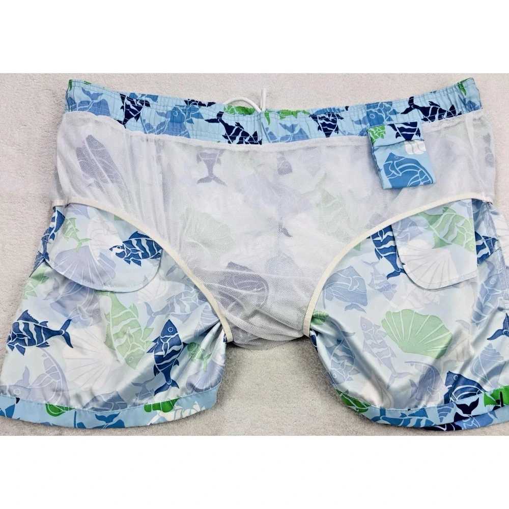 Brooks Brothers‎ 346 Swim Shorts Men Blue Fish Trunks 5